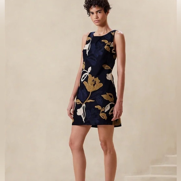 Banana Republic Blue and Yellow Sleeveless Scoop Neck Mini Dress - Picture 1 of 5